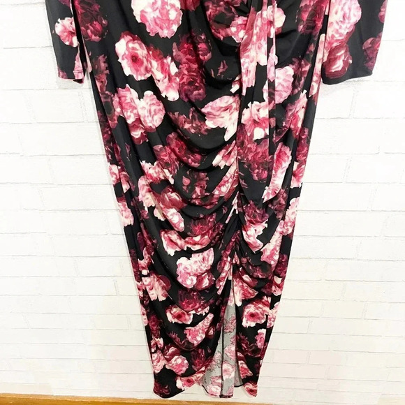 Torrid Black Floral Long Sleeve Ruched Mermaid Dress with High Slit Size 12 NEW - Picture 4 of 10